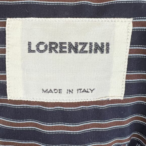 LORENZINI Navy Blue Burgundy Stripe Mens Button Down Dress Shirt 0 ITALY - Picture 6 of 8